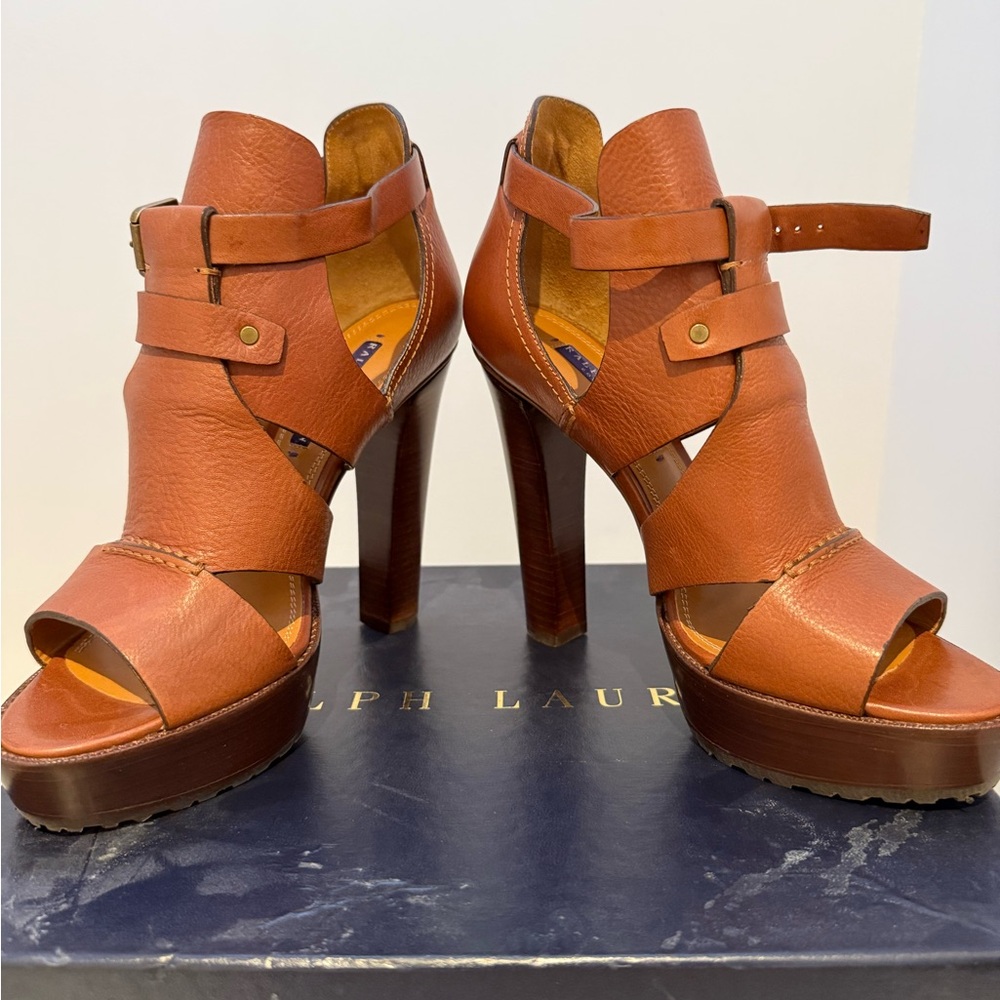 Ralph Lauren Women's Brown Leather Heeled Sandal/booties